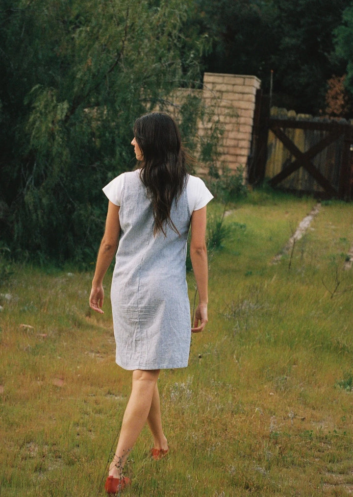 Washed Linen Dress - Navy Stripe