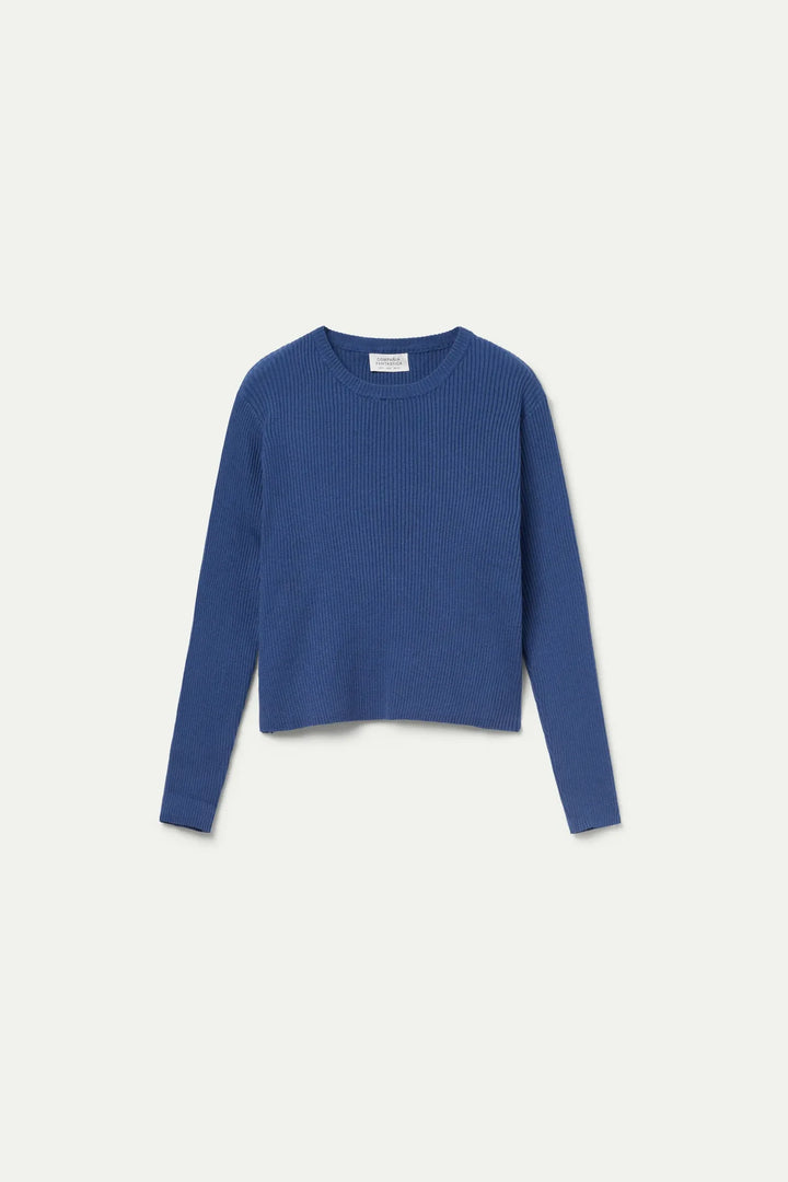 Ribbed Knit Sweater - Blue