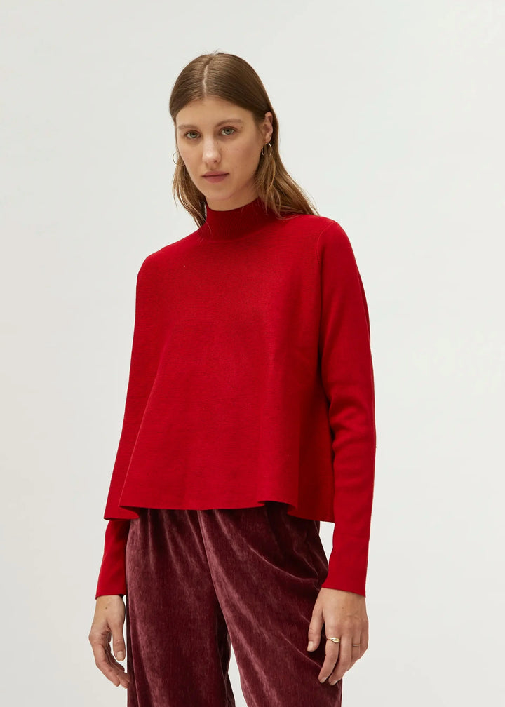 Mock Neck Flared Sweater - Red