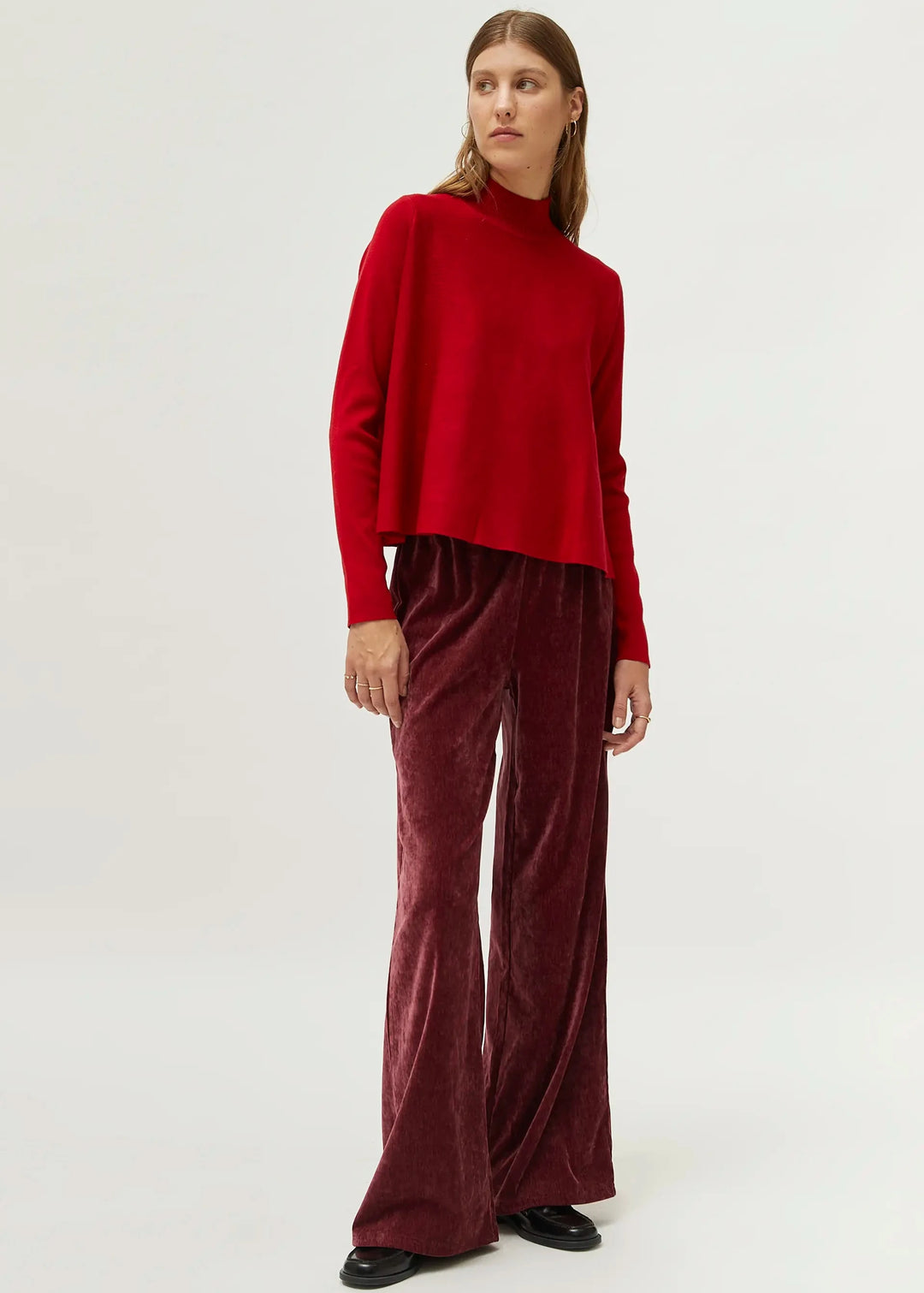 Mock Neck Flared Sweater - Red