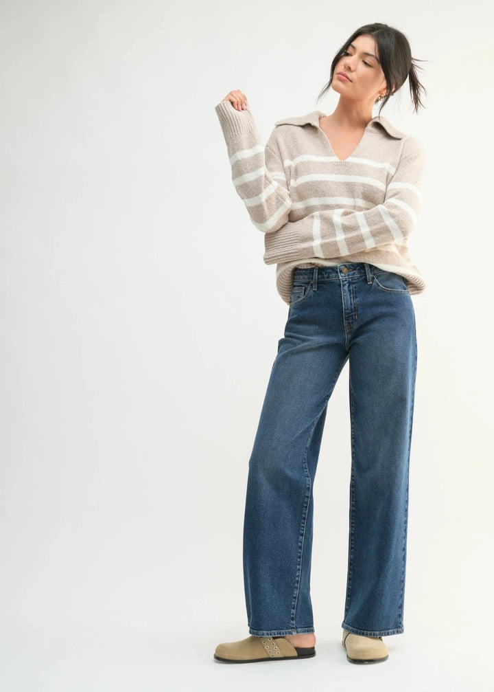 Mid Rise Slim Wide Leg - Dark Denim