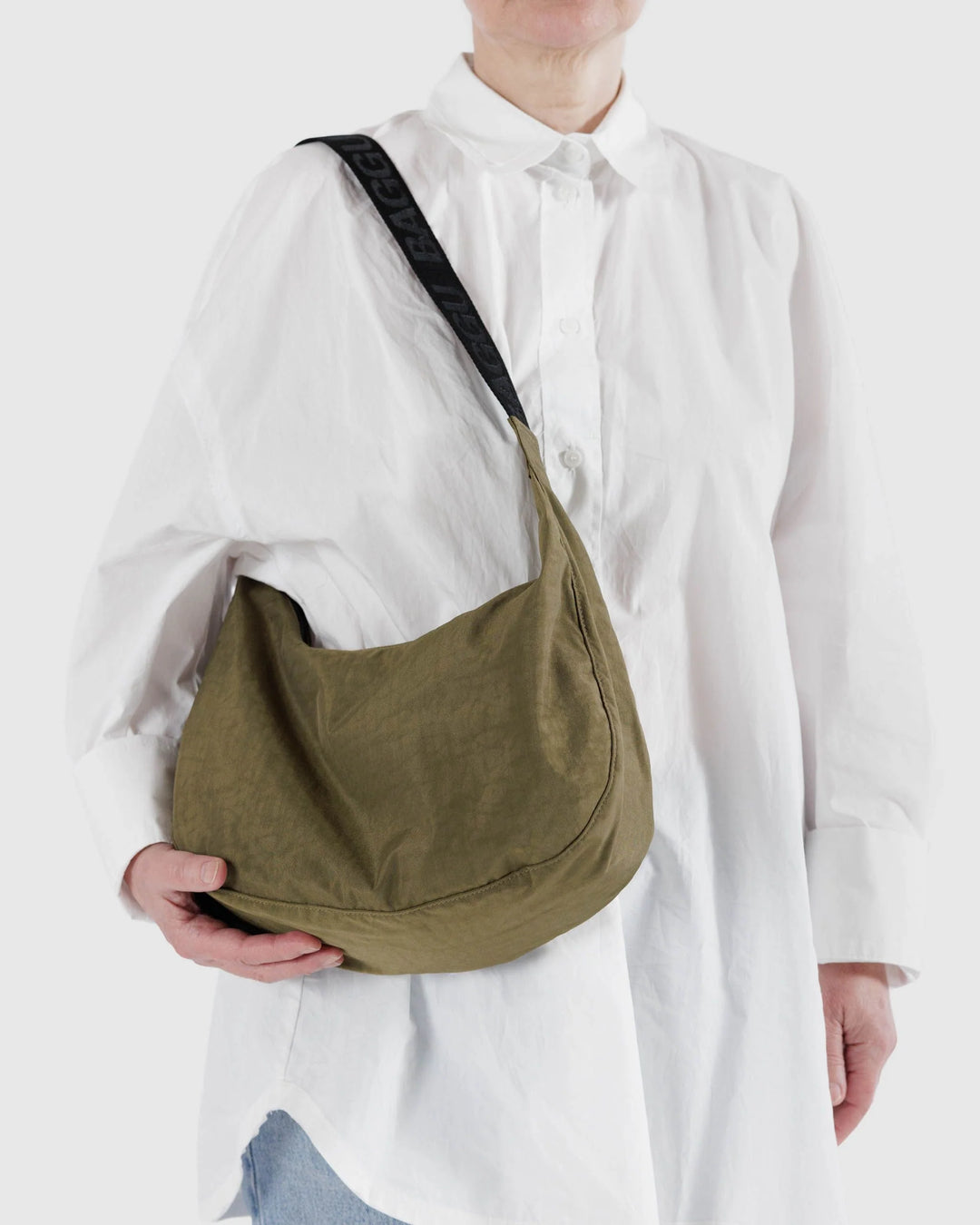 Medium Nylon Crescent Bag - Seaweed