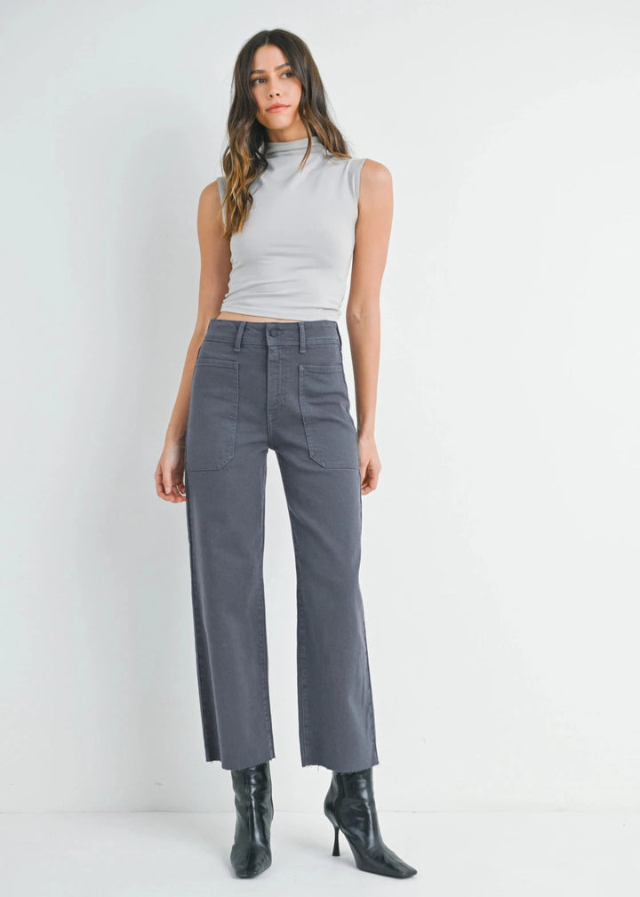 High Rise Utility Wide Leg Jeans - Charcoal