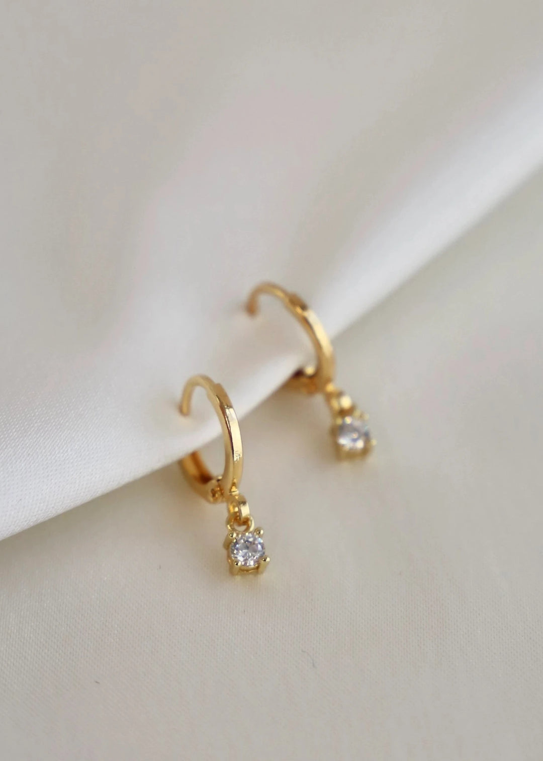 Miniature CZ Drop Earrings - Gold