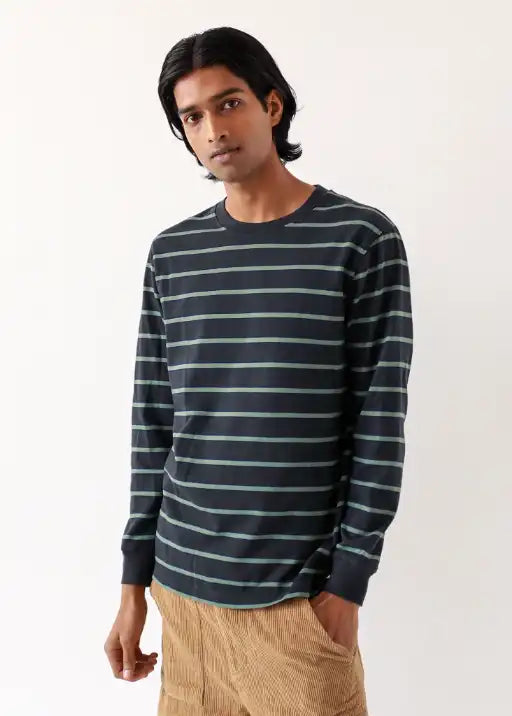 Tres Stripe Tee Shirt - Black / Forest Green