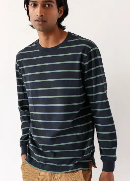 Tres Stripe Tee Shirt - Black / Forest Green