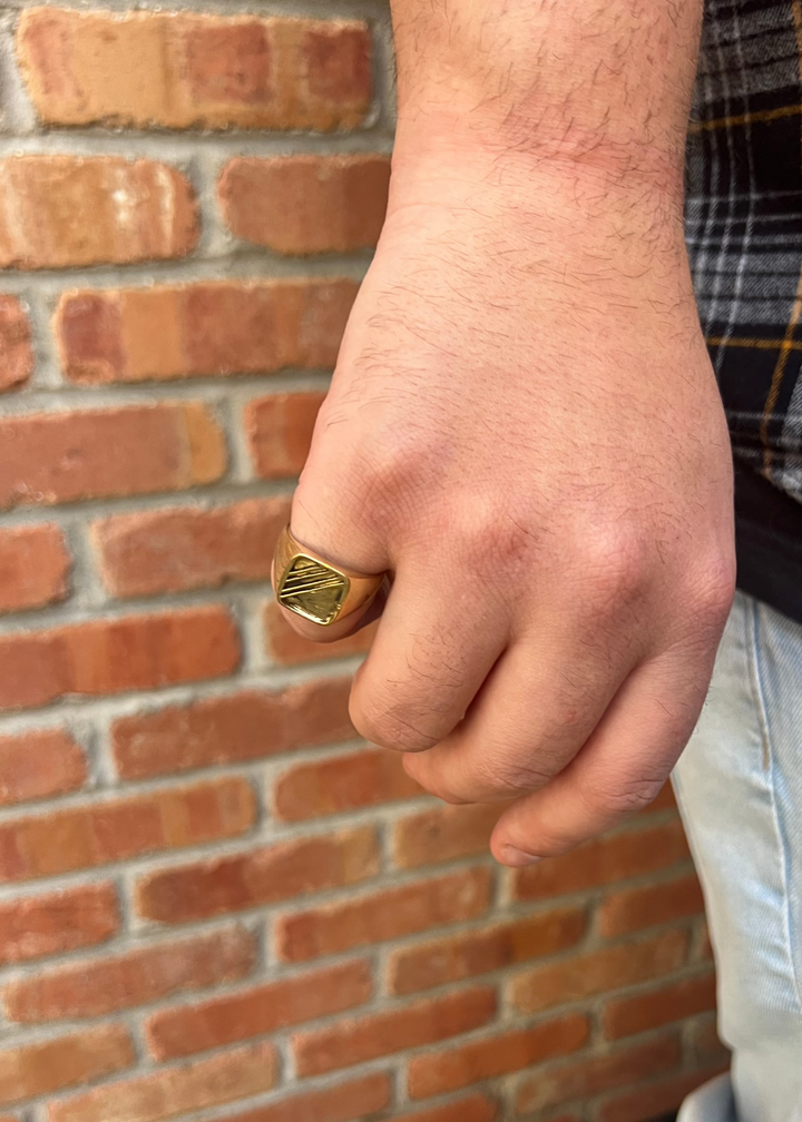 Brass Square Striped Ring