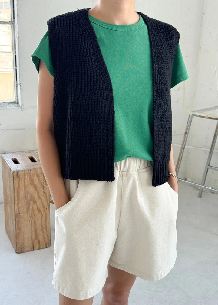 Granny Cotton Sweater Vest - Black