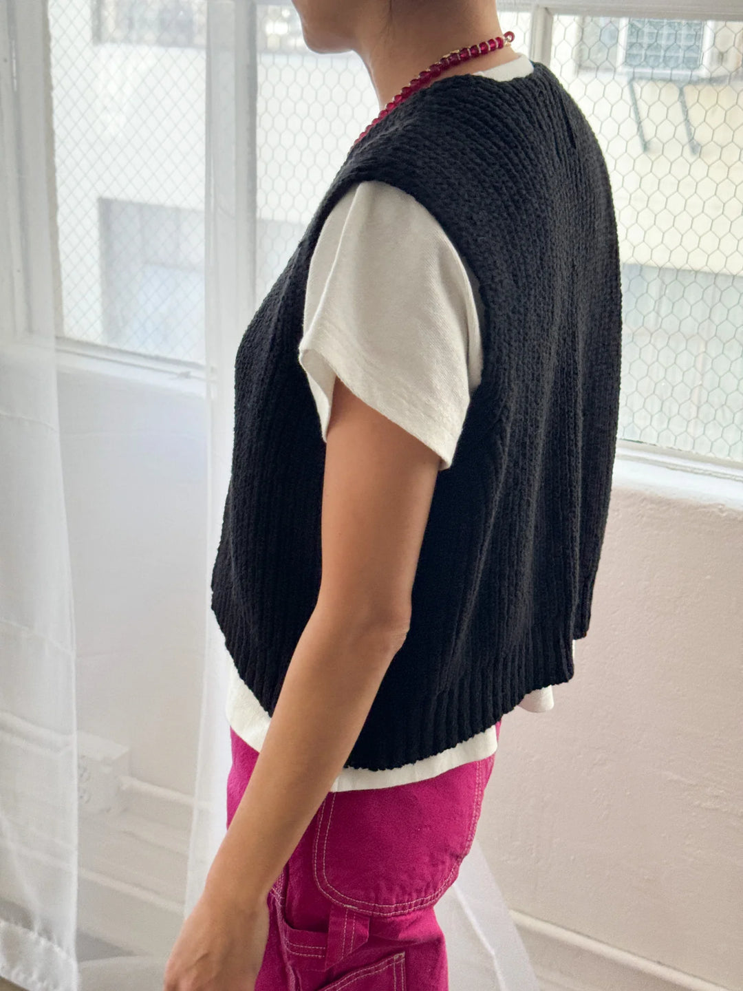 Granny Cotton Sweater Vest - Black