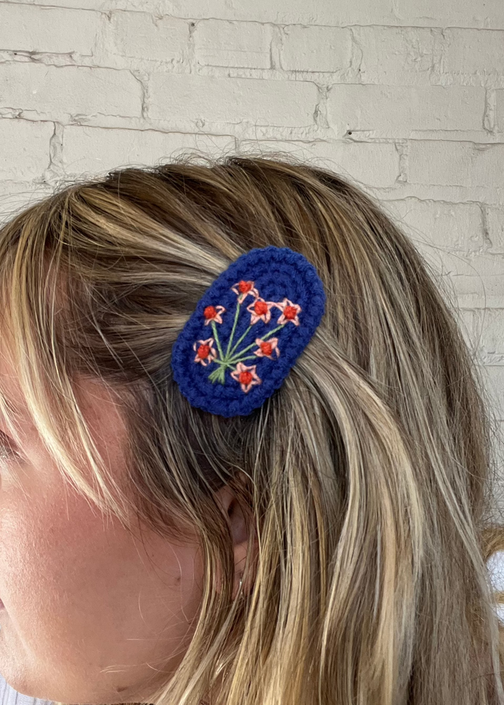 Polly Crochet Hair Clips - Blue Floral