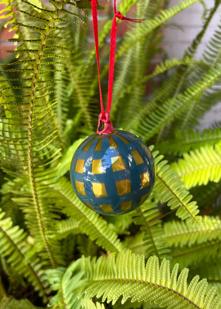 Small Gingham Bauble Ornament - Green / Gold