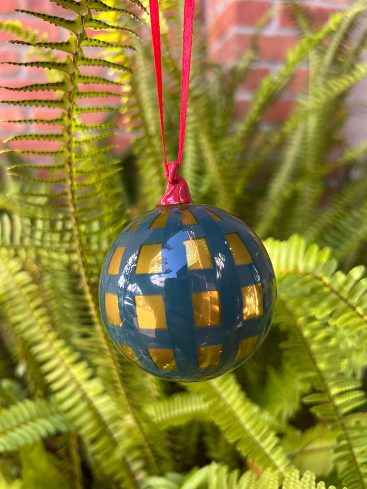 Small Gingham Bauble Ornament - Green / Gold