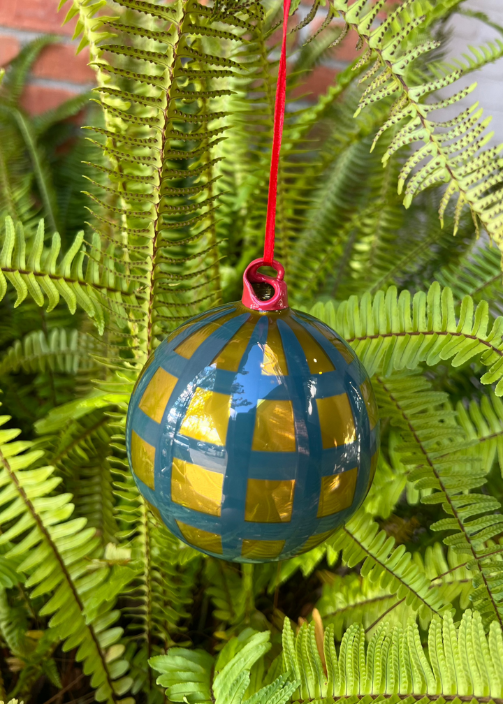 Large Gingham Bauble Ornament - Green / Gold