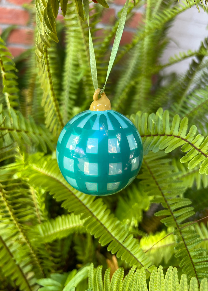 Large Gingham Bauble Ornament - Blue