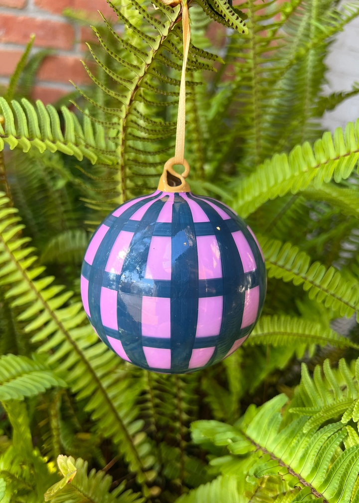 Large Gingham Bauble Ornament - Purple