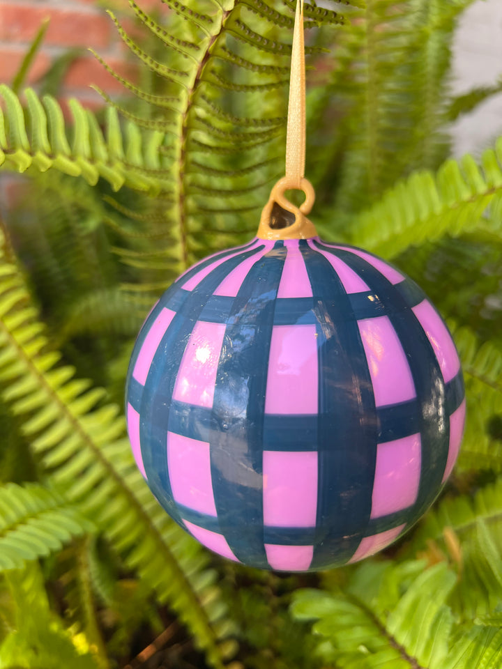 Large Gingham Bauble Ornament - Purple