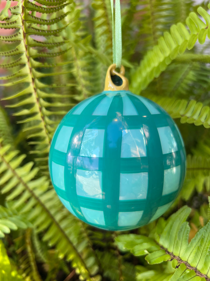 Small Gingham Bauble Ornament - Blue