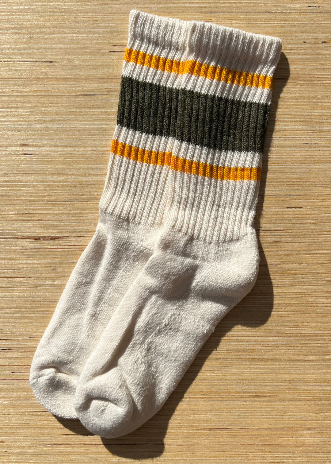 Retro Stripe Crew Socks - Olive / Gold