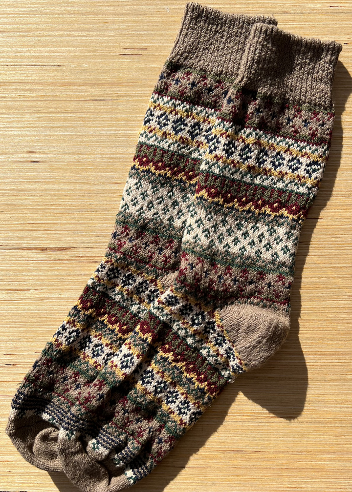 Cotton Fair Isle Crew Socks - Woodland