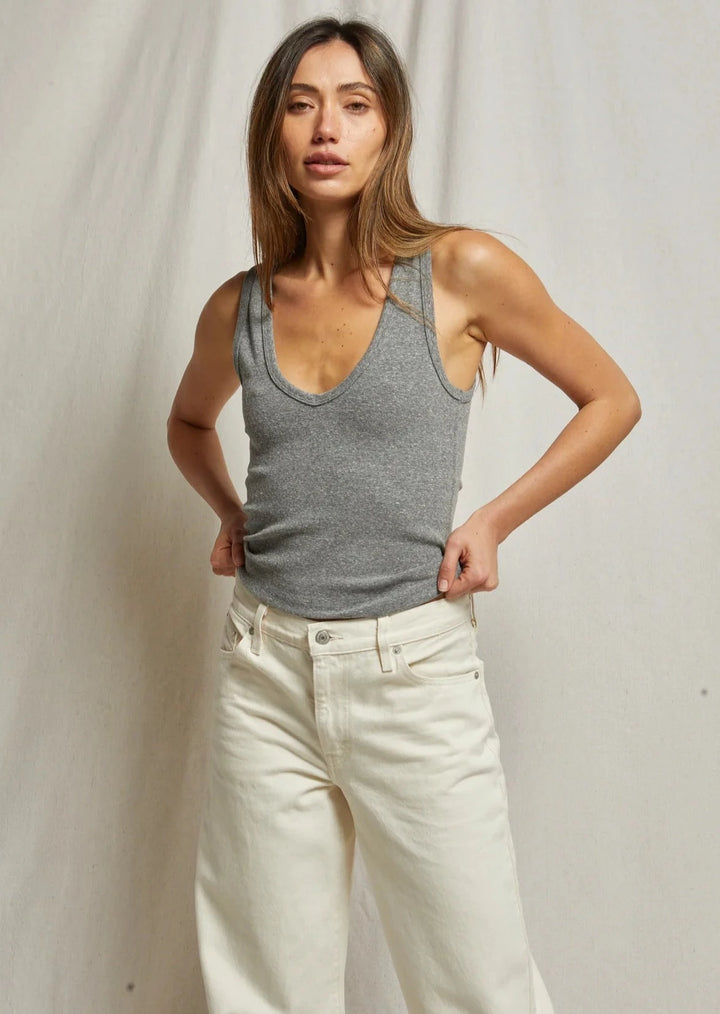 Maria V Neck Tank - Heather Grey