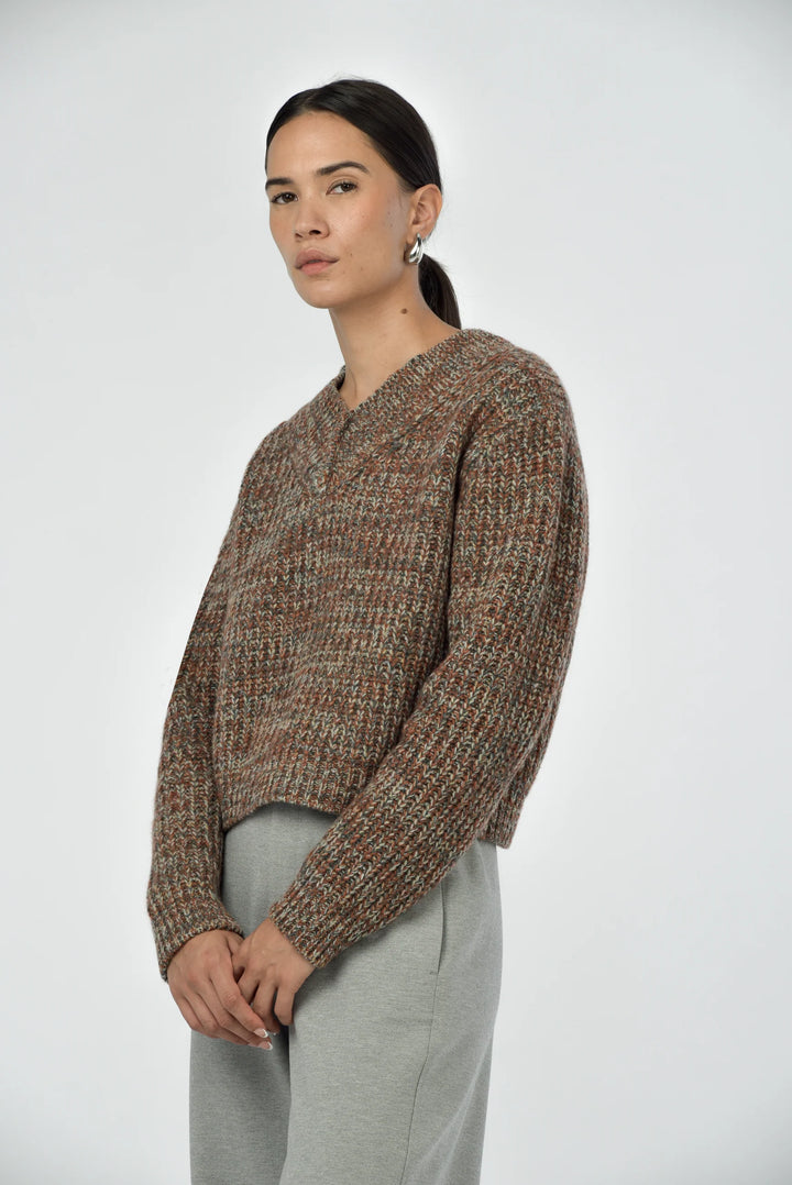 Lena V-Neck Sweater - Rust Mix