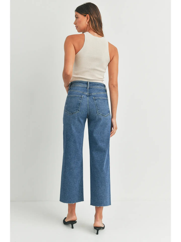 High Rise Utility Wide Leg Jeans - Medium Denim