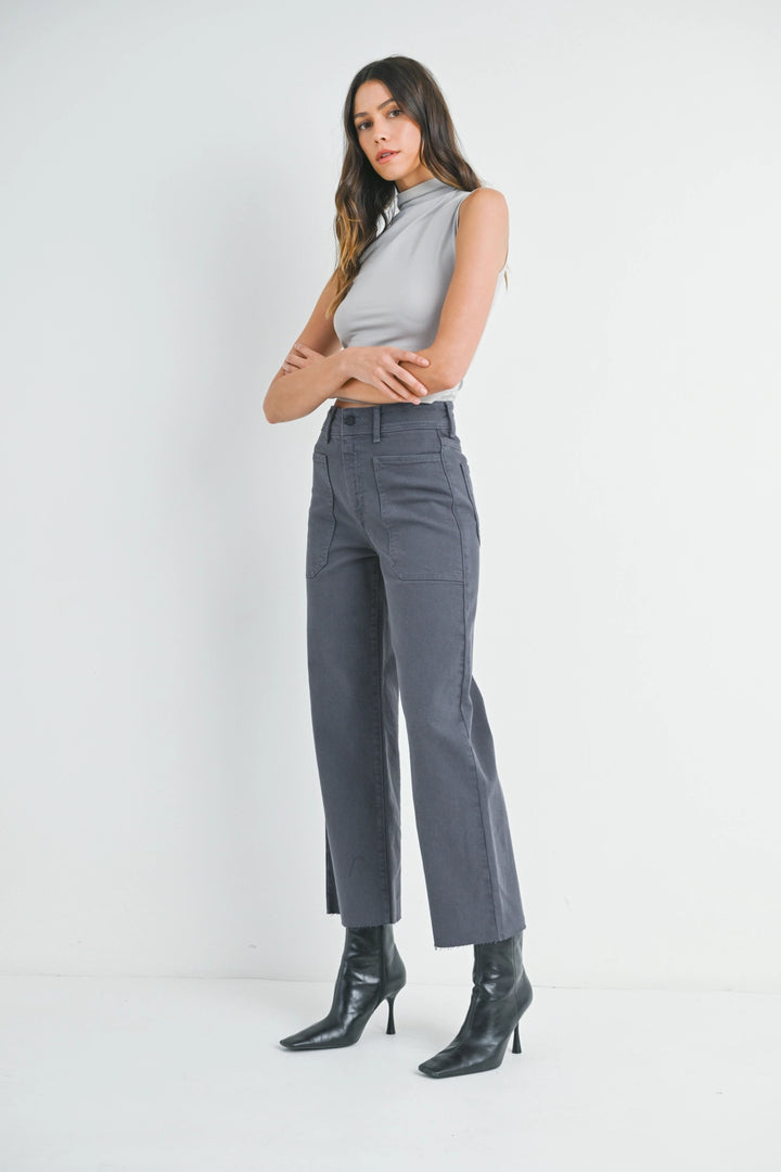 High Rise Utility Wide Leg Jeans - Charcoal