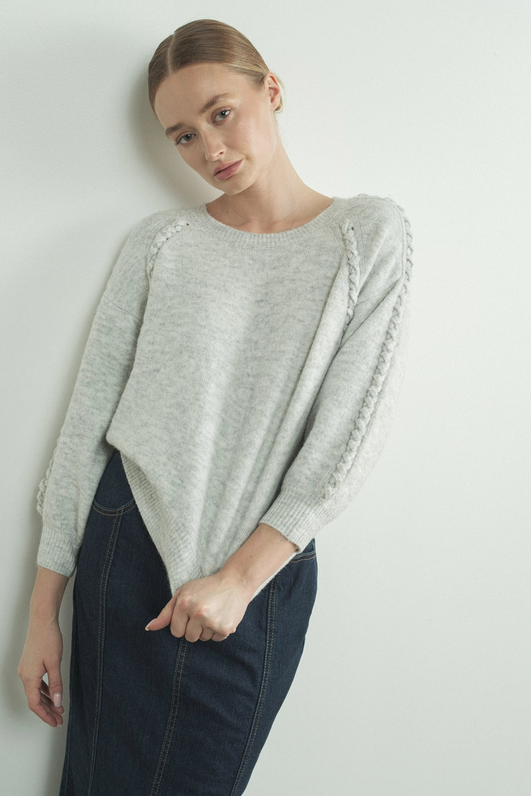 Braided Detail Sweater - Grey