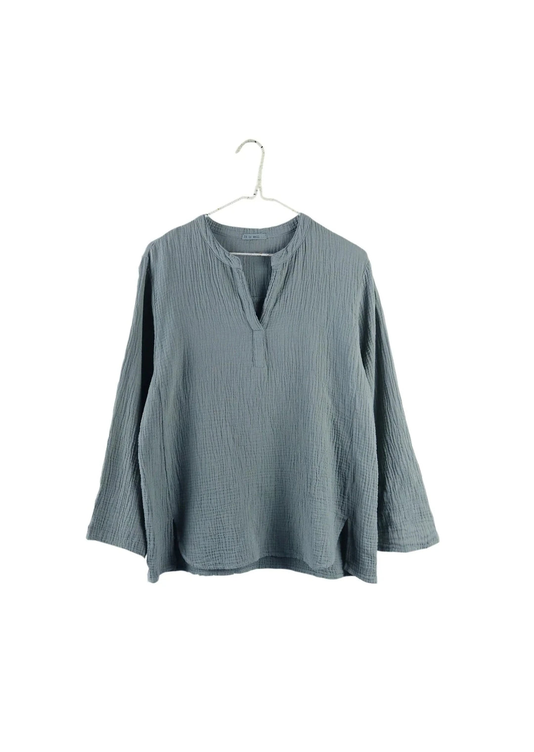 L/s Gauze Mandarin Top - Blue Grey